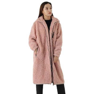 China Anti Wrinkle Anti Wrinkle Coats Pink Faux Sheepskin Overcoat Fashion Long Sleeves High Quality Custom Made Full Zipper Thermal Jackets For Women Wool Coat Winter for sale