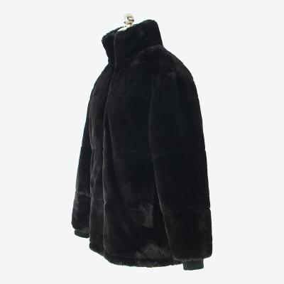 China Durable Durable Comfortable Faux Rabbit Fur Coat Black Stand Collar Thicken Women Winter Coat Rabbit Artificial Fur Soft Jackets Plus Size Coat for sale