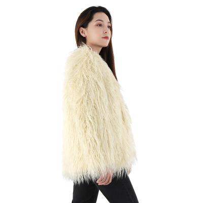 China Fashion Design Anti-wrinkle Fashion Design Anti-wrinkle Fur Coat Women Artificial Solid Yellow Shorts Mongolian Lamb Fur Coat Jacket For Woman for sale