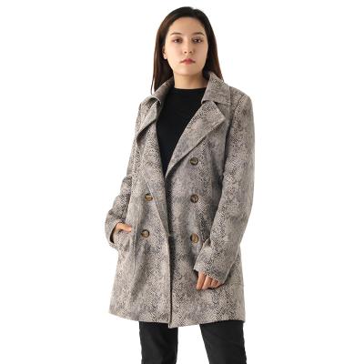 China New Women's Anti-Wrinkle Coat Autumn Winter Warm Trench Faux Snakeskin Pattern Suede Long Coated Crossover Female Solid Jacket Outwear for sale