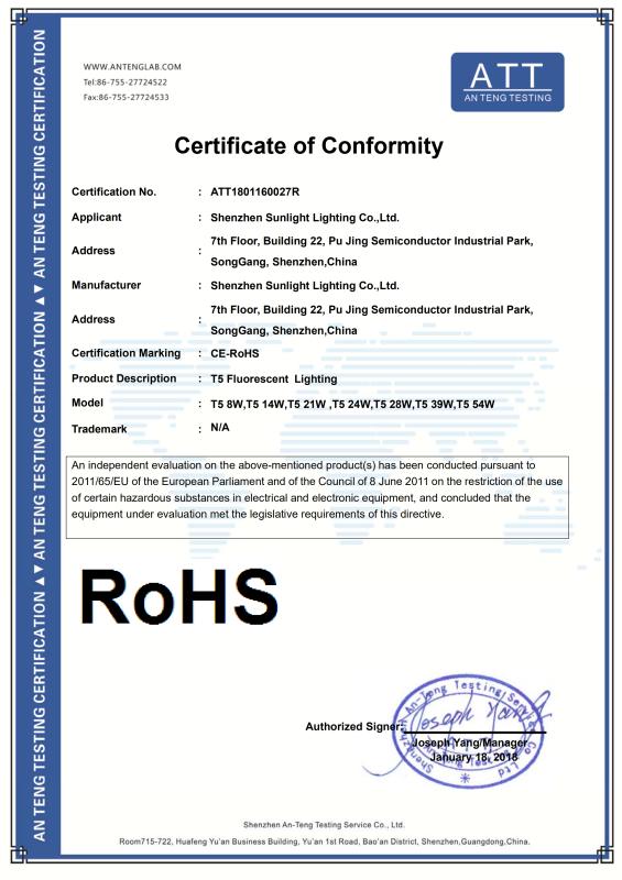 RoHS - Shenzhen Sunlight Lighting Co., Ltd.