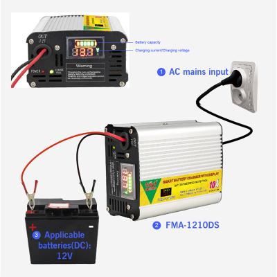 China Sunchonglic 12V 10A Intelligent Battery Display Sunchonglic 12V 10A Lead Acid/AGM/Gel Battery Charger GEL Car Battery Lead Acid Charger for sale