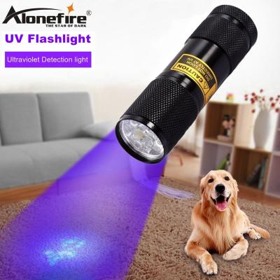 China ALONEFIRE 9 Industrial 395nm Ultraviolet Instant Light Ultraviolet Light UV Detector Silver Mini Hotel Travel Led Flashlight Cat Dog Pet AAA Battery for sale