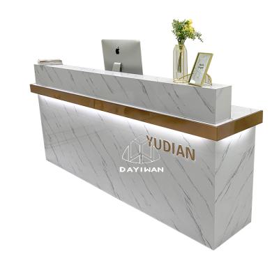 China Color/Size Can Be Customized Simple And Fashionable Imitation Marble Board Office Desk UV Reception Desk for sale