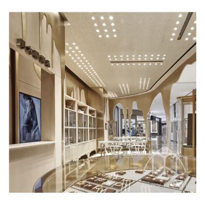 China Customized Luxury Gold Jewelry Store Interior Design Jewelry Store Furniture Decorations For Jewelry Store for sale