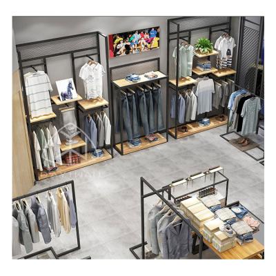 China Customized Luxury Customized MDF Metal Clothing Show Rack Design For Men's Clothing Store Design for sale