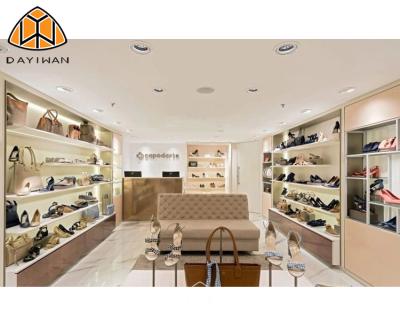 China Customized MDF Shoes Store Display Furniture Good Idea Shoes Shop Interior Design for sale