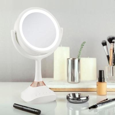 China Hot Sale Amazon Beauty Double Side Magnifying Smart Led Speaker Makeup Mirror Light for sale