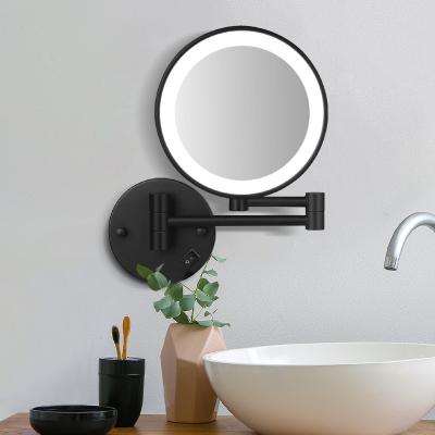 China Greenfrom Hot Sale Hotel Matte Nickel Bathroom Round Vanity Lighted Modern Wall Mounted Magnifying Mirror With Led Lights Gmr830 for sale