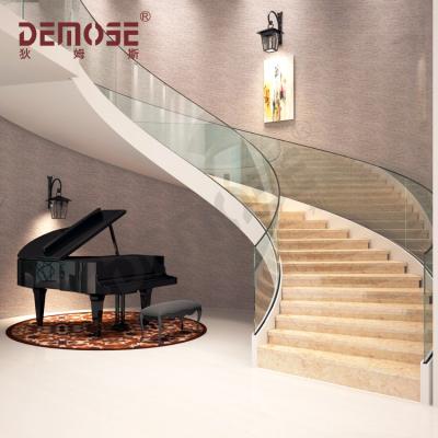 China Modern Stainless Steel Marble Staircase With Glass Railings Design for sale