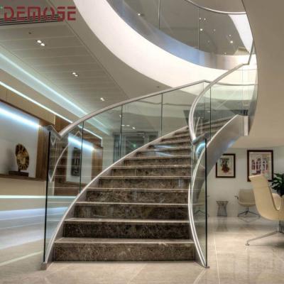 China Demose 304 Stainless Steel Staircase Simple Design Structure Curved Indoor Arch Indoor Glass Stairs for sale