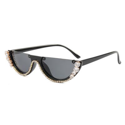 China Relieve 2020 Small Women Diamond Vintage Sunglasses 2021 Luxury Fashion Half Frame Rhinestone Moonstone Sun Glass for sale