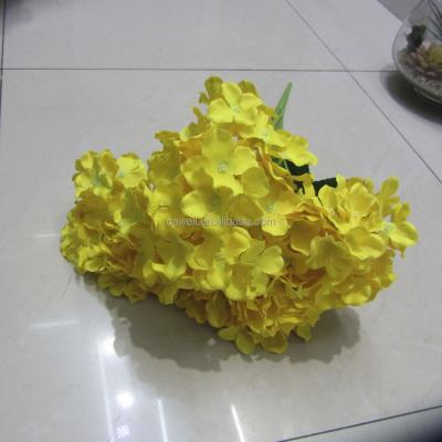 China Wholesale Guangzhou Yellow Artificial Silk Flower Hydrangea Flowers Wholesale Canton Flower 7 Heads Yellow Artificial Silk Hydrangea Flowers For Wedding Centerpieces for sale