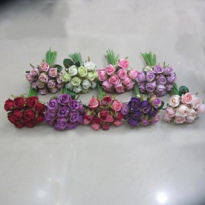 China 12 heads mini silk rose bud artificial flower rose clusters 12 heads silk rose bud mini flower artificial rose clusters for sale