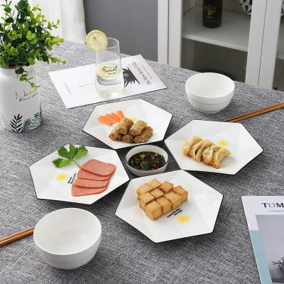 China Sustainable Restaurant Wholesale Hexagon Shaped Dishes Bowl And Dish Set Ceramic , Home Dinnerware Set From China for sale