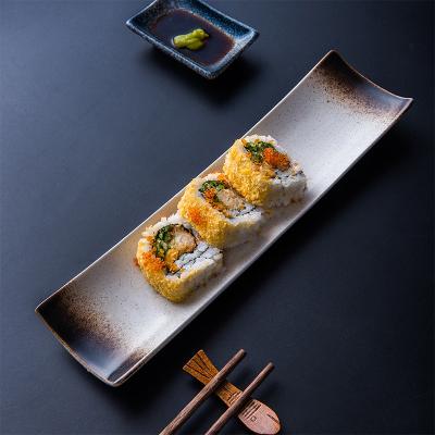 China The 11 inch Substantial High Quality Luxury Bone China Rectangular Japanese Style Sushi Tray Big Long Boat Ceramic Plate for sale