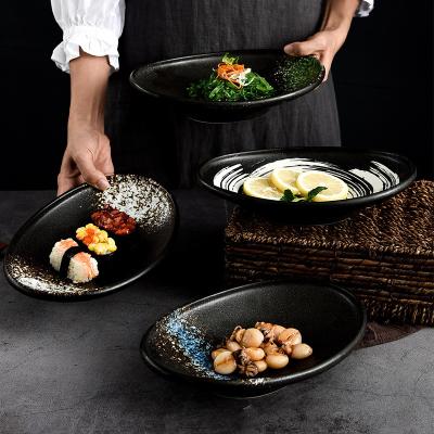 China Japanese Style Sustainable Sustainable Porcelain 7.8 Inch Hotel Restaurant Oval Vessel Shape Ceramic Dessert Sushi Dish for sale