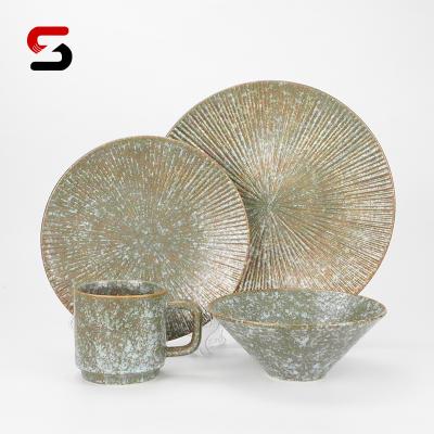 China Viable New Design Custom Logo Ceramic Dinning Round Plate Stoneware Dinner Set, 16pcs Ceramic Dinner Sets for sale