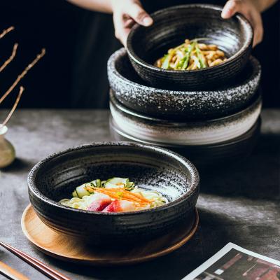 China Viable wholesale cheap hotel restaurant 10 inch round shape porcelain ceramic rice bowl, deep soup thick rim bowl for sale