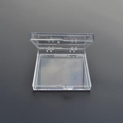 China Recycled Materials 68*68*16mm Clear Transparent Plastic Box With Hinged Lid for sale