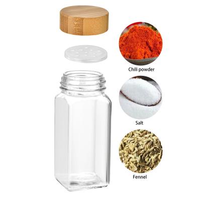 China Airtight Wood Bamboo Sustainable Lid Organizer Spice/Pepper/Salt Empty Packing Glass Stickers Jar Set and Labels for sale