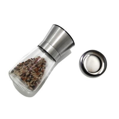 China Amazon Food Hot Sale Viable Salt Pepper Dry Mini Stainless Steel Lid Grinder Bottle Set For Kitchen for sale