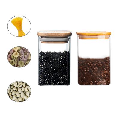 China wholesale doo-6 workable in lid running bamboo air bottle storage jar kitchen tea canister glass tight set for sale