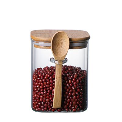 China Freshness Preservation Kitchen Refrigerator Use 250Ml 360Ml Spice Food Wooden Round Glass Jars Set With Spoon for sale