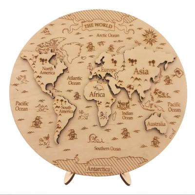 China Original Luxurious Wooden World Map 3D Wooden World Map Modern Wooden Art Wall Decoration For Living Room Office Bedroom Birthday Gift for sale