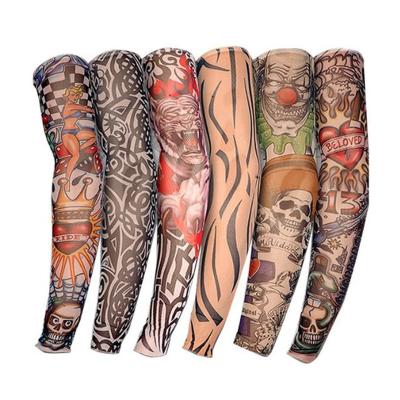 China Fake Compression Sleeve Tattoo Arm Compression Sleeve Breathable Long Sleeve Men On Body Art Stockings Protector Wear Arm Sunscreen Sleeves for sale