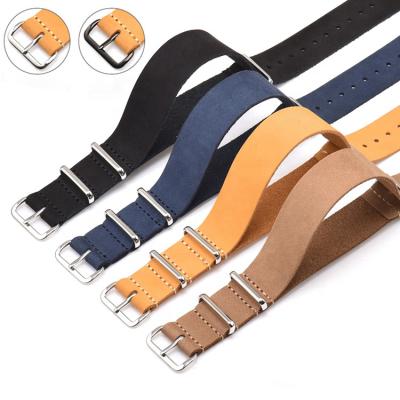 China Watch Straps Comfortable Genuine Leather Watch Bands NATO Buckles Silver And Black Style Straps for sale