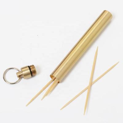 China Travel Pill Case/Emergency Main Chained Item Toothpick Holder Pill Tube Pill Box Stylish Brass Portable Waterproof Toothpick Holder for sale