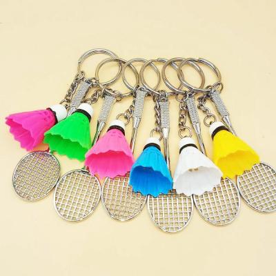 China Metal Matched Colors Sports Fans Shuttlecock And Racket Key Chain Badminton Plastic Key Chain for sale