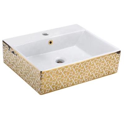 China Sustainable Design E3009-04-01 Bathroom Art Electroplating Ceramic Basin for sale