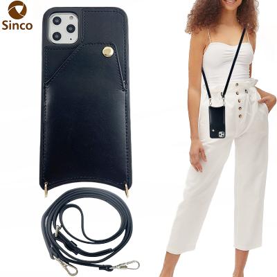 China Luxury Genuine Leather Phone Case Shockproof Cross - Body Card Slot Cover Back Case For iPhone 13 for sale