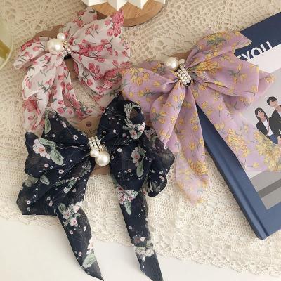 China 2022 Flower Mesh Women New Flower Mesh Bow Girls Chiffon Fashionable Headdress Girls Hair Clips Leopard Handmade Bow Hairpin Barrettes for sale