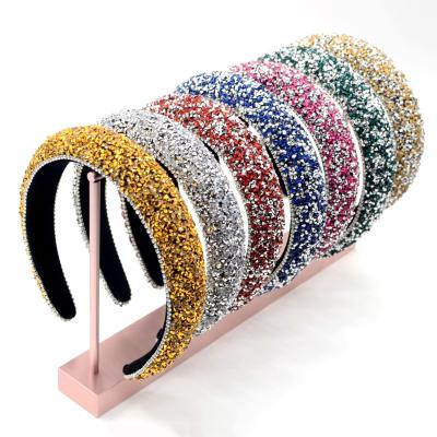 China New Diamond Hairband Head Band Full Fashion Premium Baroque Sponge Drill Trendy Wide Edge Rhinestone Sparkle Headband For Women for sale