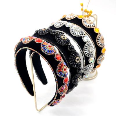 China Luxury Baroque Wide Edge Full Diamond Rhinestone Headband For Women Crystal Sponge Hair Band With Hot Selling Fashion Vintage for sale