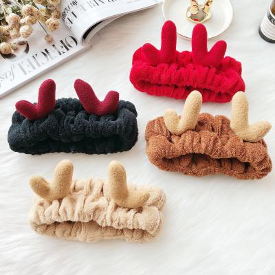 China Cute Soft Antlers Wash Face Hair Band Japanese Soft Plush Christmas Elk Headband Hair Accessories for sale