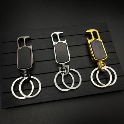 China 2021 Promotion Factory Wholesale Promotional Leather Handmade Double Leather Ring Keychain for sale