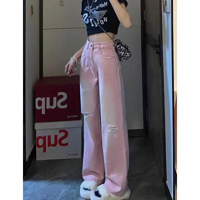 China Viable Denim Colored Jeans Custom Two Color Printed Elastic Women Ripped Fashion Korean Casual Waterproof Cotton Light Summer Bleach for sale