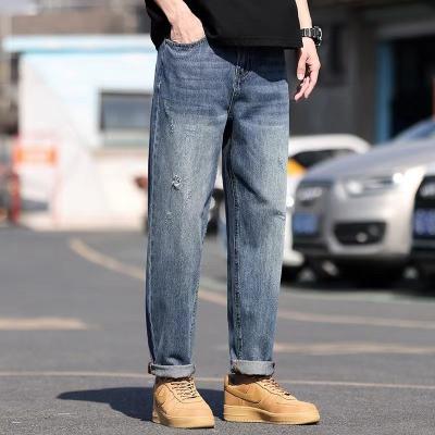 China Quality Men's Slim Stretch Fashionable Printed Blue Slim Mens Breathable Jeans for sale