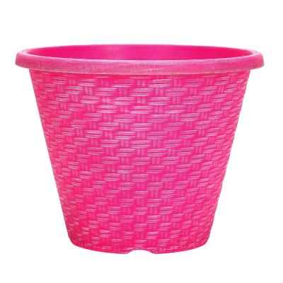 China Fashion CLASSIC Decoration Low Price Fluorescent Color 12 Inch Woven Round Plastic Garden Flower Pot for sale