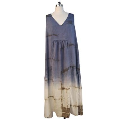 China Casual Summer Women's Breathable Tie Dye Plus Size Sleeveless V-neck Pleated Long Dress High Quality for sale