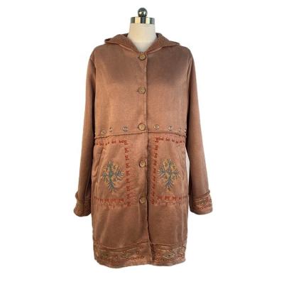 China Embroidered Women's Anti-Wrinkle Button Hat Button Warm Sleeve Collar Long And Long Coat Small Loose Middle Teddy for sale