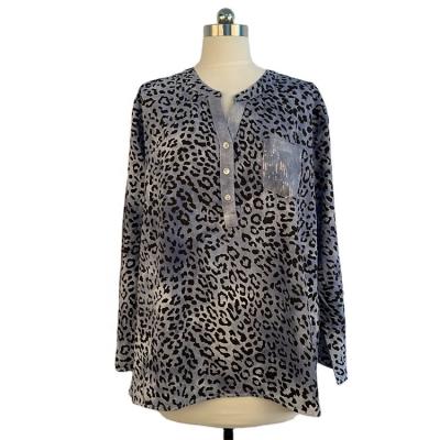 China Anti-wrinkle ladies tie-dye casual color leopard fried print plus size long sleeve double-use sleeve round neck shirt for sale