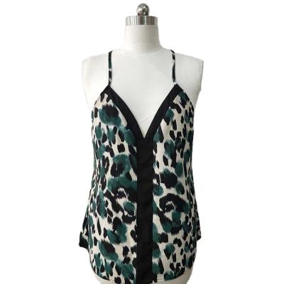 China Anti-wrinkle 2021 new summer leisure gorgeous wrinkled ladies invest fashion loose top large size V-neck leopard-copy lace camisole for sale