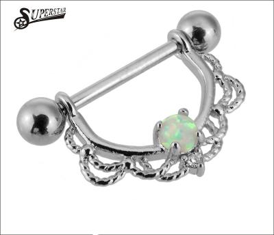 China Stainless Steel Round 316LSurgical Jeweled Ring Set Crystal 14G Nipple Rings for sale