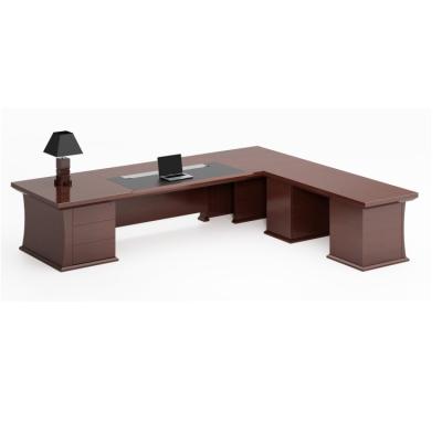 China Office Lattier Series L Shaped Wooden Manager Office Desk Boss Ceo Room Table Side Cabinet Te koop