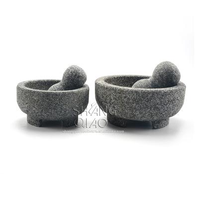 China Amazon Viable Hot Sale Natural Granite Molcajete and Tejolote Guacamole Mortar and Mexican Pestle Molcajete for sale